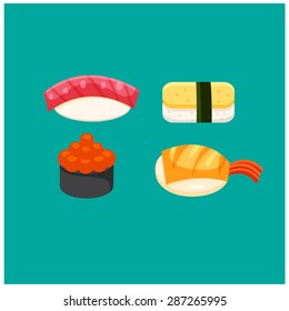Japanese sushi set illustration, vector