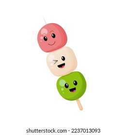 Japanese sweet , dango with kawaii emotion on the white background. Vector illustration