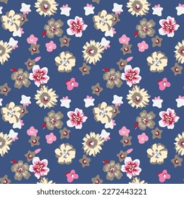  Japanese Sweet Flower Fall Vector Seamless Pattern