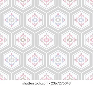 . Japanese Sweet Flower Hexagon Vector Seamless Pattern