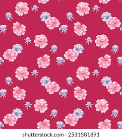 Japanese Sweet Garden Flower Vector Seamless Pattern