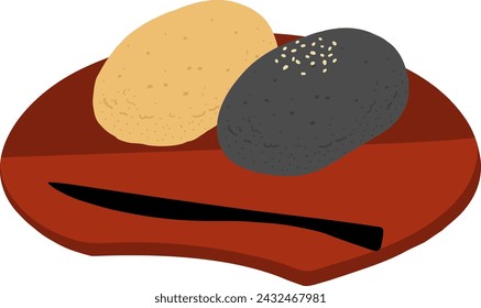 Japanese sweet rice cake hand-drawn color illustration icon.