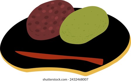 Japanese sweet rice cake hand-drawn color illustration icon.