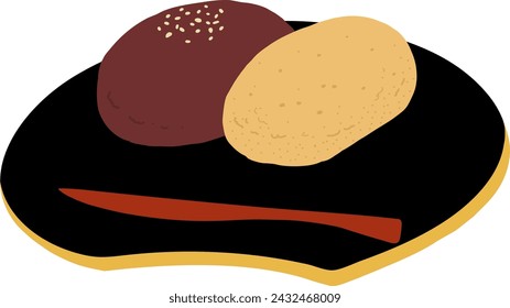 Japanese sweet rice cake hand-drawn color illustration icon.