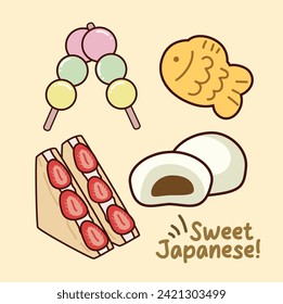 Japanese Sweet Snacks Vector Illustration. Good for Doodles and Other Graphic Assets