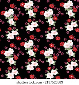 Japanese Sweet White Flower Vector Seamless Pattern