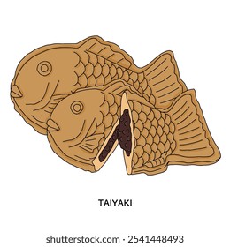 Dulces japoneses _ Taiyaki línea dibujo dibujado a mano ilustración