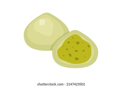 Japanese sweets mochi green and pistachio on a white background