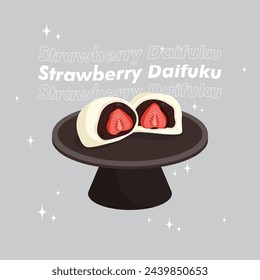 Japanese sweets of strawberry daifuku. Strawberry mochi dessert. Vector Illustration.