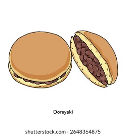 Japonês doces_Dorayaki desenho de linha ilustração desenhada à mão