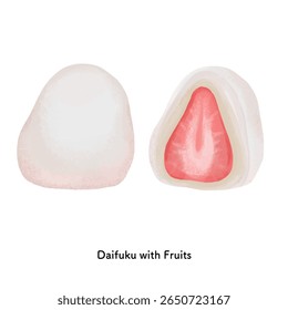 
Japanese sweets_Fruit Daifuku Mikan - Colored pencil illustration