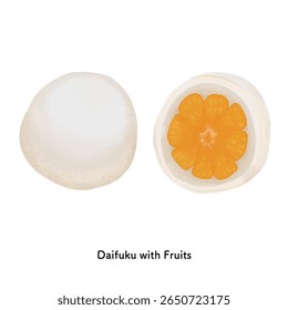 
Japanese sweets_Fruit Daifuku Mikan - Colored pencil illustration