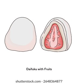 Japanese sweets_Fruit Daifuku Strawberry line drawing Hand-drawn illustration