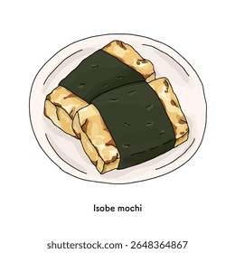 Japanese sweets_Isobe mochi line drawing Hand-drawn illustration