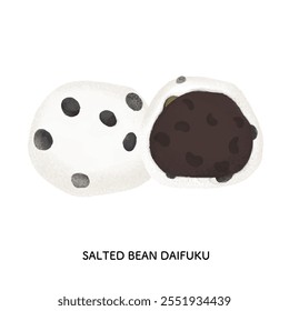 Dulces japoneses_Salt bean daifuku (sección transversal) Ilustración con toque de lápiz de color