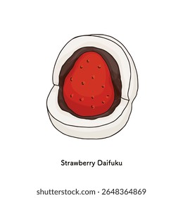 Japanese sweets_Strawberry Daifuku line drawing Hand-drawn illustration