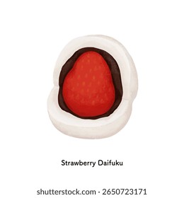 Japanese sweets_Strawberry Daifuku line drawing, colored pencil illustration