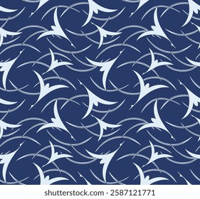 Japanese Swirl Bird Leaf Vector Seamless Pattern
