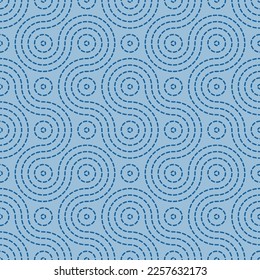Japanese Swirl Circle Wave Line Vector Seamless Pattern