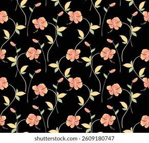 Japanese Swirl Flower Branch Vector Seamless Pattern