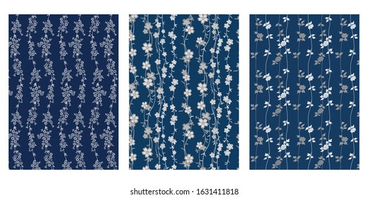 Japanese Swirl Flower Ivy Vine Abstract Vector Background Collection
