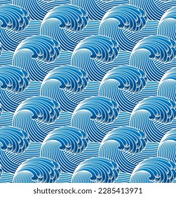 Japanese Swirl Ocean Wave Vector Seamless Pattern