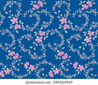 Japanese Swirl Vine Flower Vector Seamless Pattern