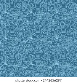 Japanese Swirl Wave Line Vector Seamless Pattern