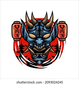 japanese sword demon demon armor mask vector design