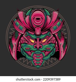 Japanese sword demon demon armor mask vector design