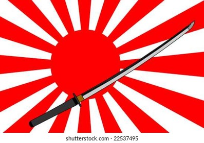 Japanese sword and flag in vector art