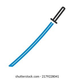 Japanisches Schwertsymbol Bearbeitbare, fette Rahmenlinie mit Farbfülldesign. Vektorgrafik.