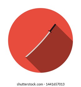 Japanese Sword Icon. Flat Circle Stencil Design With Long Shadow. Vector Illustration.