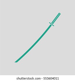 Japanese sword icon. Gray background with green. Vector illustration.