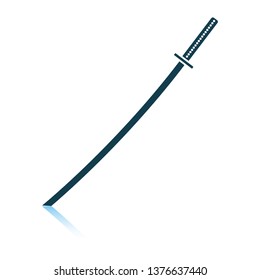 Japanisches Schwertsymbol. Schattenreflexdesign. Vektorgrafik.