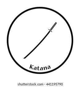 Japanese sword icon. Thin circle design. Vector illustration.