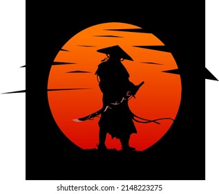 japanese sword samurai with environment at dusk,