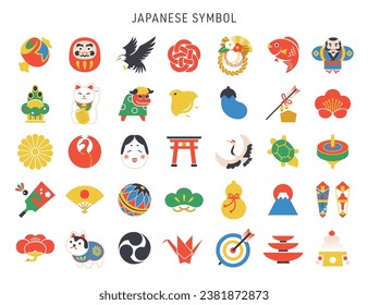 Japanese symbol, New Year icon collection.