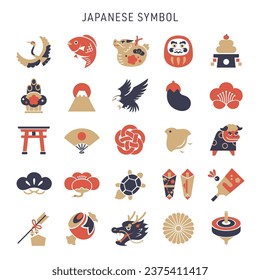 Japanese symbol.New Year icon set,2024,dragon.