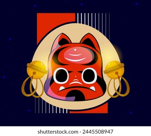 Japanese T shirt Design. Abstract Poster with Traditional Asian Culture Element or Oni Mask with Demon for Printing on Clothes or Streetwear. Cartoon flat vector illustration isolated on background