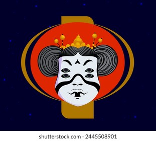 Japanese T shirt Design. Stylish Streetwear print of Asian culture with Oni Demon Mask. Artwork for printing on fabric or clothing. Cartoon flat vector illustration isolated on background