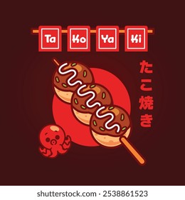 Diseño de comida callejera de Vector gráfico Takoyaki japonés