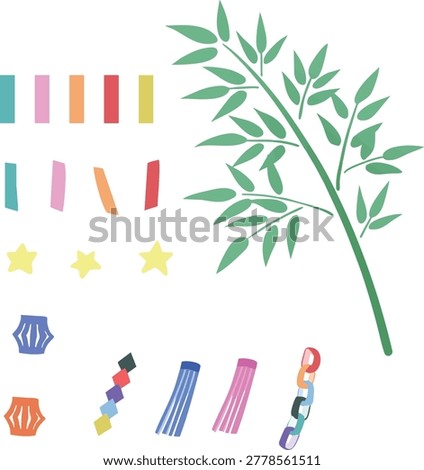 Japanese Tanabata Bamboo Decorations Flat Vector Illustration with Tanzaku Wishes