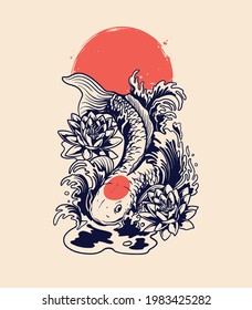 Japanese Tancho Koi Vector Illustration