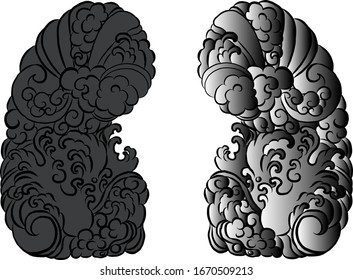 Japanese tattoo background for tattoo design.Traditional Chinese waves and clouds for coloring on white isolated background.Tattoo background vector illustration for design idea.