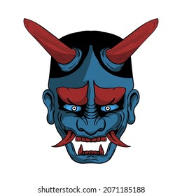 
Japanese tattoo oni mask hannya the traditional japanese demon oni mask illustration Premium Vector