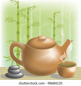 The Japanese tea ceremony is in a bamboo grove