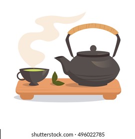 Japanese tea ceremony. Vector isolated illustration on a white background. Illustrations for cooking site, menus, books. 