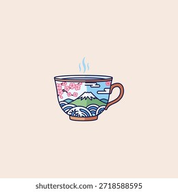 Diseño de Vector plano de icono de taza de té japonés.