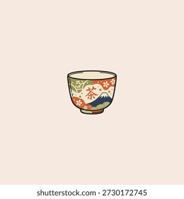 Diseño de Vector plano de icono de taza de té japonés.